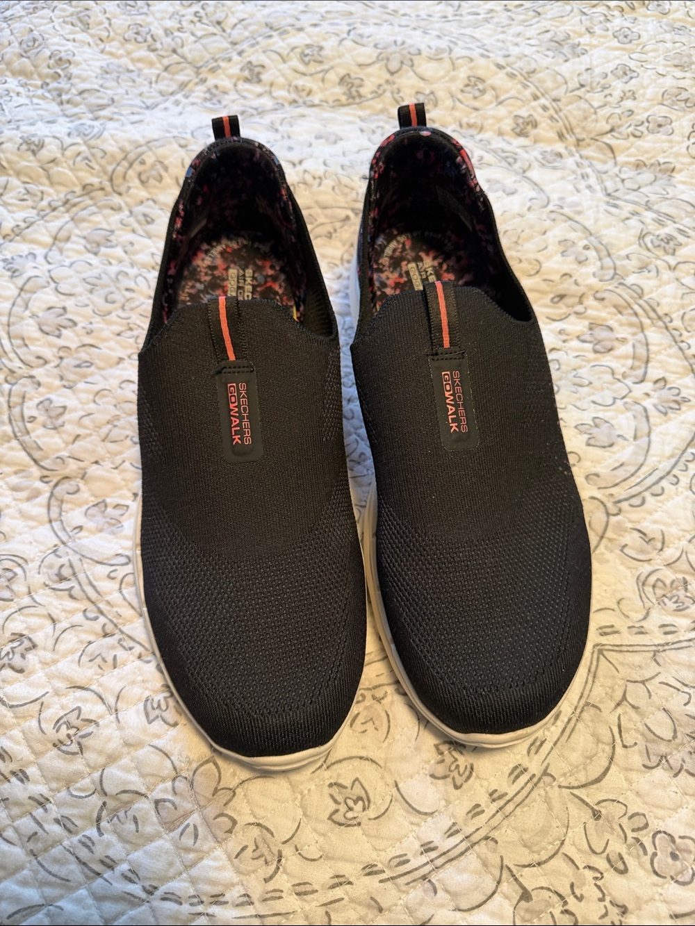 Skechers GOwalk Slip-On Shoes — Black with Orange Trim